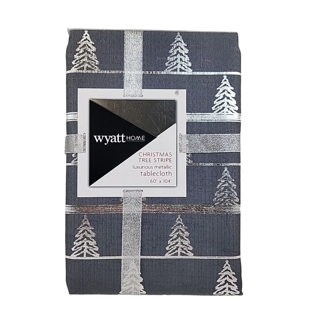 Wyatt Home Christmas Tree Tablecloth Metallic Silver 104x60